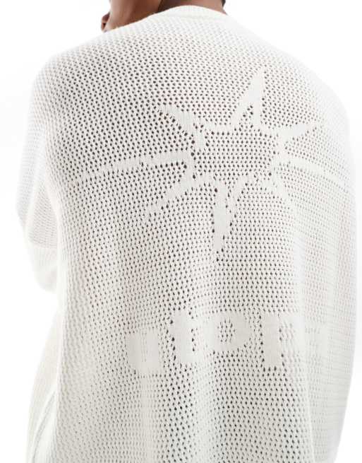 ASOS DESIGN – Biały krótki sweter dzianinowy oversize z grafiką na plecach, 4 z 4