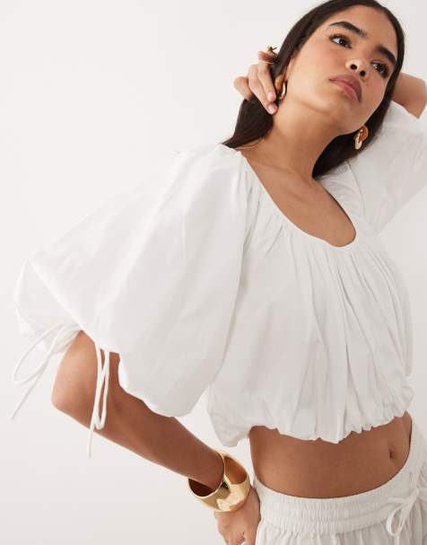 ASOS DESIGN – Biały krótki top z bufkami z bawełny - view 1