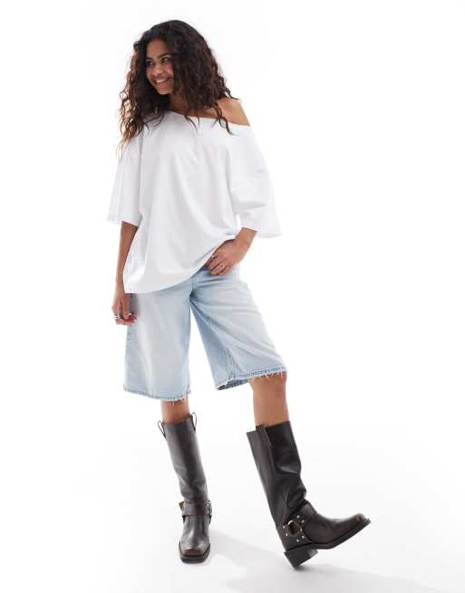 ASOS DESIGN – Biały luźny T-shirt z odsłoniętymi ramionami, 3 z 4