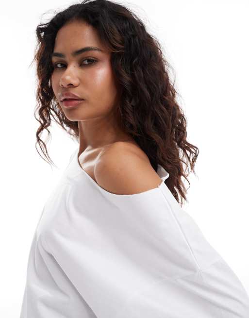 ASOS DESIGN – Biały luźny T-shirt z odsłoniętymi ramionami, 4 z 4