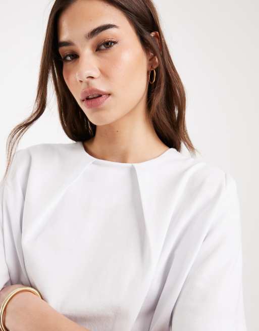 ASOS DESIGN – Biały luźny top z zakładkami przy dekolcie, 2 z 4