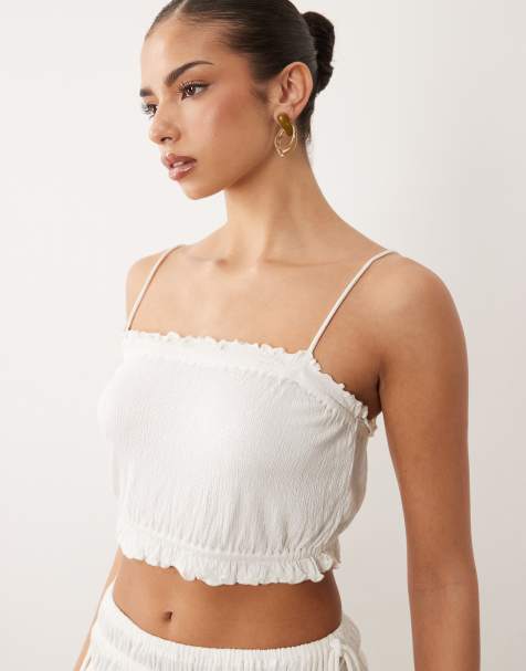 ASOS DESIGN – Biały marszczony top na wiązanych ramiączkach, część zestawu - view 1