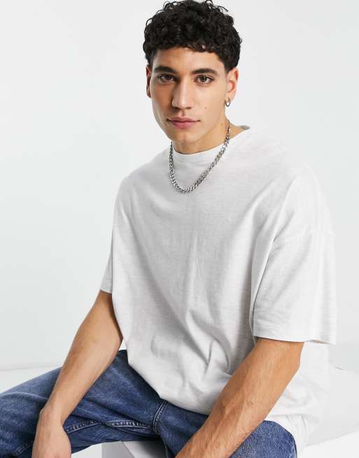 ASOS DESIGN – Biały melanżowy t-shirt oversize z okrągłym dekoltem