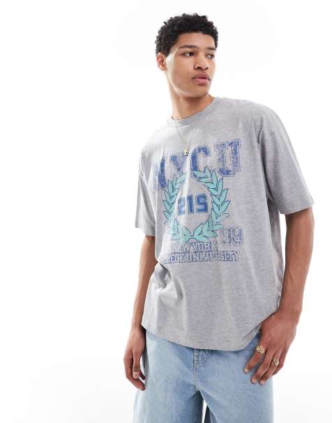 ASOS DESIGN – Biały melanżowy T-shirt oversize z uczelnianą grafiką - view 1