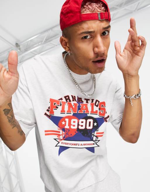 ASOS DESIGN – Biały melanżowy T-shirt oversize z uniwersyteckim nadrukiem