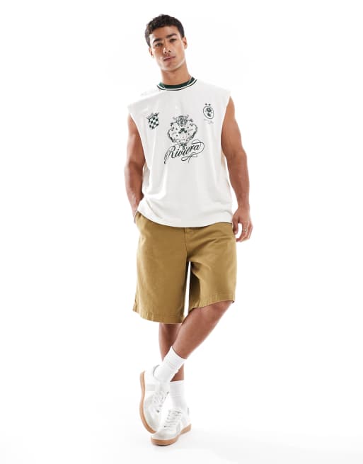 ASOS DESIGN – Biały podkoszulek bez rękawów oversize z grafiką piłkarską, 2 z 4