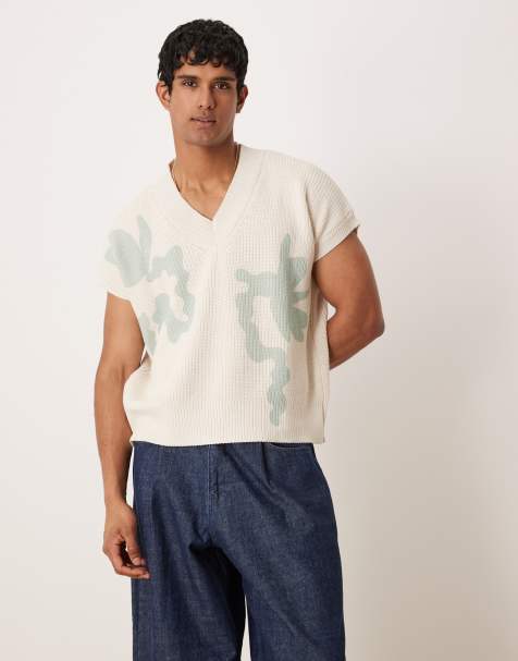 ASOS DESIGN boxy oversized vest with print in white