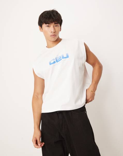 ASOS DESIGN boxy oversized vest with print in white