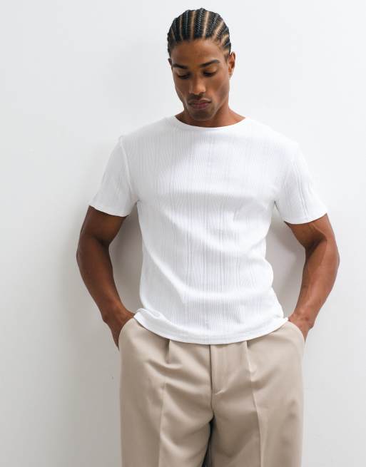 ASOS DESIGN – Biały prążkowany T-shirt o dopasowanym kroju, 3 z 5