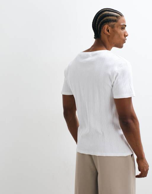 ASOS DESIGN – Biały prążkowany T-shirt o dopasowanym kroju, 4 z 5