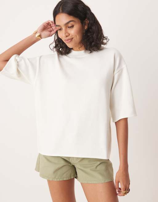 ASOS DESIGN – Biały profilowany T-shirt dzianinowy