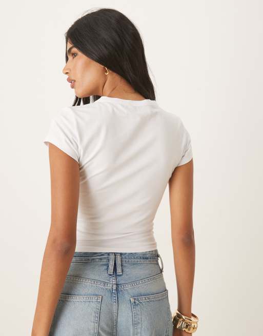 ASOS DESIGN – Biały przylegający T-shirt z grafiką oliwek, 4 z 4