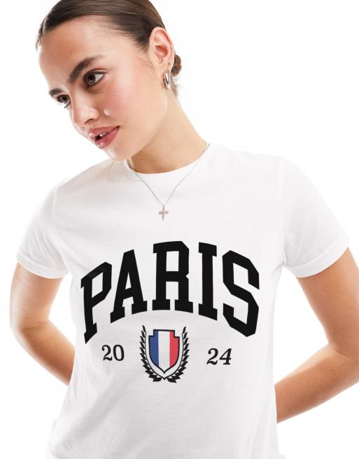 ASOS DESIGN – Biały przylegający T-shirt z grafiką z napisem „Paris”