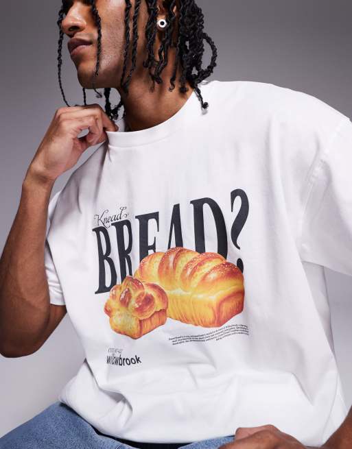 ASOS DESIGN – Biały pudełkowy T-shirt oversize z grafiką z chleba, 3 z 4