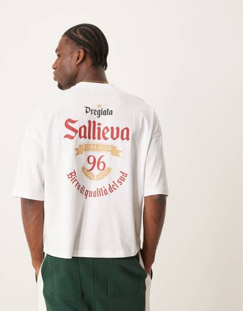 ASOS DESIGN – Biały pudełkowy T-shirt oversize z obniżoną linią ramion i nadrukiem na plecach - view 1