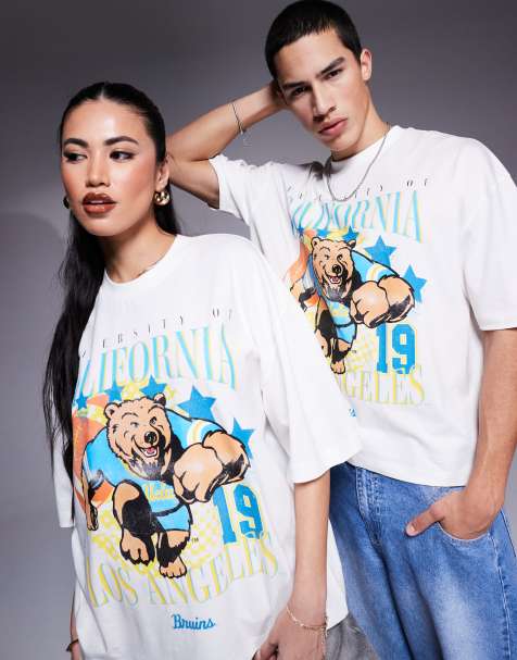 ASOS DESIGN – Biały pudełkowy T-shirt unisex oversize z nadrukiem University of California - view 1