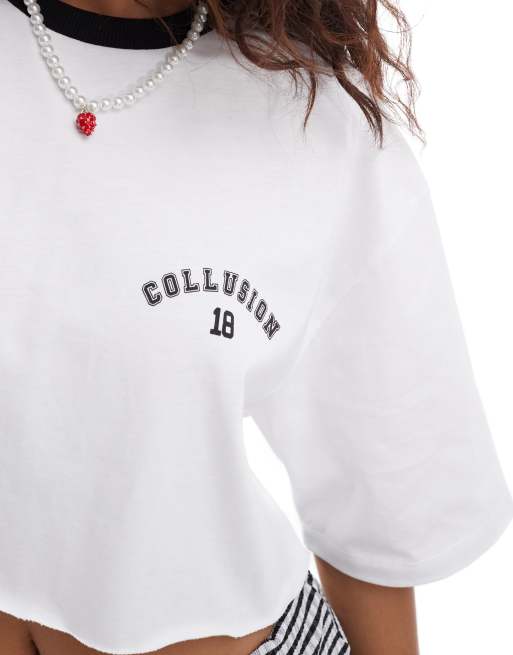 ASOS DESIGN – Biały pudełkowy T-shirt z uczelnianym logo, 3 z 4