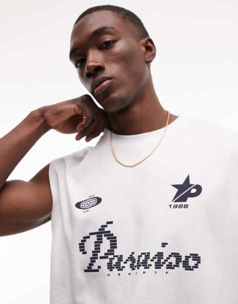 ASOS DESIGN – Biały pudełkowy top bez rękawów oversize z grafiką piłkarską - view 1