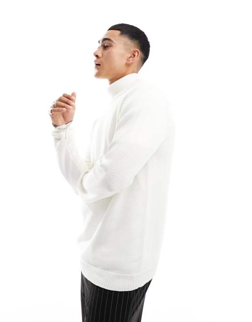 ASOS DESIGN – Biały średniej grubości sweter bawełniany z odwijanym golfem