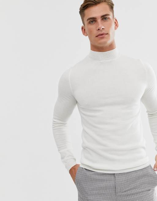 ASOS DESIGN – Biały sweter z golfem o kroju podkreślającym sylwetkę z wełną merino 
