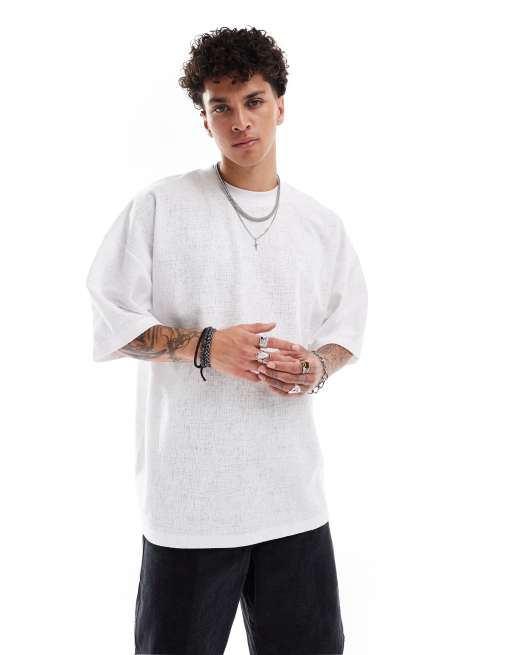 ASOS DESIGN – Biały T-shirt extreme oversize z krzyżykową fakturą