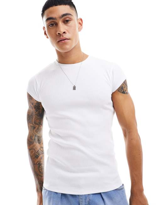ASOS DESIGN – Biały T-shirt o kroju podkreślającym sylwetkę z krótkimi rękawami
