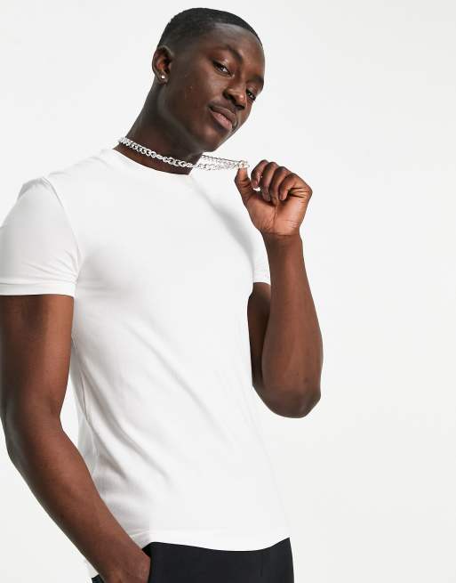 ASOS DESIGN – Biały T-shirt o kroju podkreślającym sylwetkę z okrągłym dekoltem – WHITE
