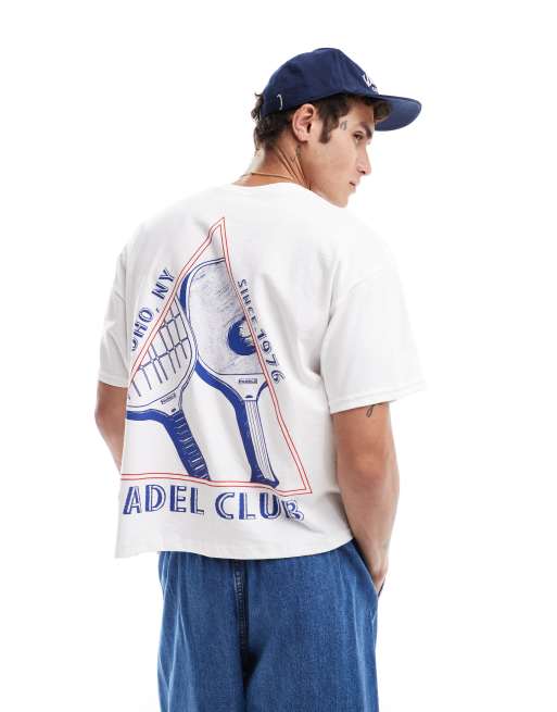 ASOS DESIGN – Biały T-shirt o pudełkowym kroju oversize z nadrukiem na plecach