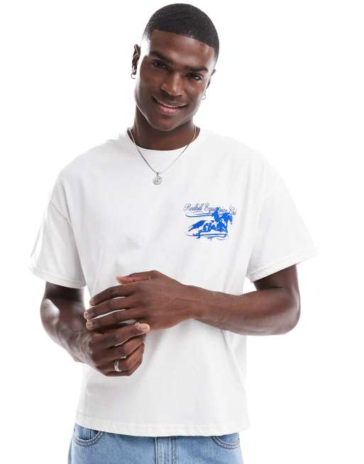 ASOS DESIGN – Biały T-shirt o pudełkowym kroju oversize z nadrukiem na plecach