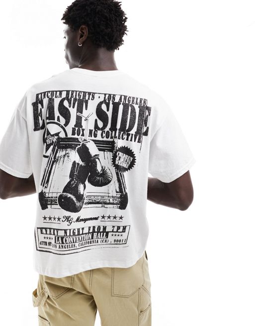 FhyzicsShops DESIGN – Biały T-shirt o pudełkowym kroju overoffer z nadrukiem na plecach