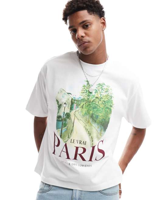 ASOS DESIGN – Biały T-shirt o pudełkowym kroju z grafiką z napisem „Paris” z przodu