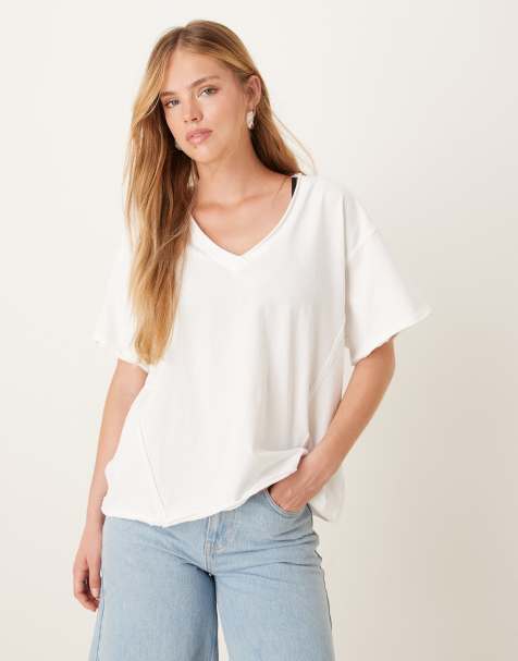 ASOS DESIGN – Biały T-shirt o pudełkowym kroju z ozdobnym szwem - view 1