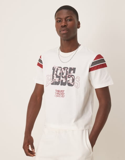 ASOS DESIGN – Biały T-shirt o pudełkowym kroju ze wstawkami i sportową grafiką - view 1