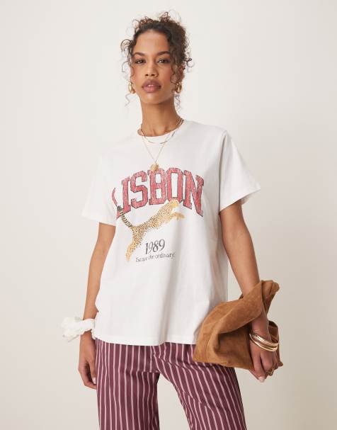 ASOS DESIGN regular fit t-shirt with lisbon graphic in white