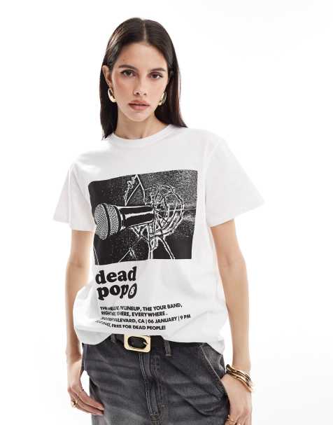 ASOS DESIGN – Biały T-shirt o regularnym kroju z grafiką zespołu Dead Pop - view 1