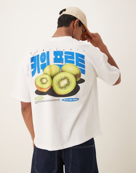 ASOS DESIGN oversized 220gsm t-shirt with kiwi back print in white 