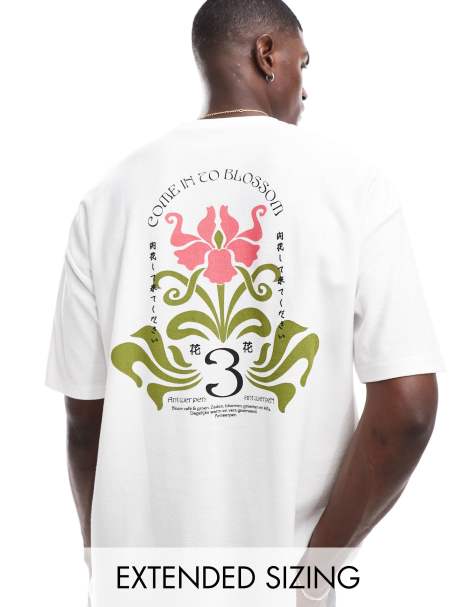 ASOS DESIGN – Biały T-shirt oversize o gramaturze 220 gsm z nadrukiem na plecach - view 1