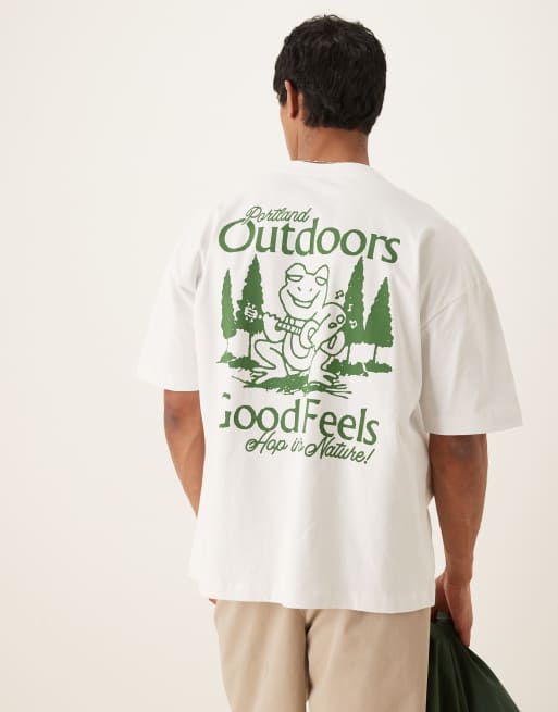 ASOS DESIGN – Biały T-shirt oversize o gramaturze 240 g/m² z nadrukiem z napisem „Outdoors”