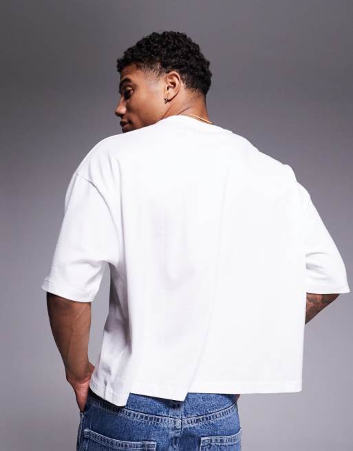 ASOS DESIGN – Biały T-shirt oversize o krótkim fasonie z żeglarską grafiką, 3 z 4