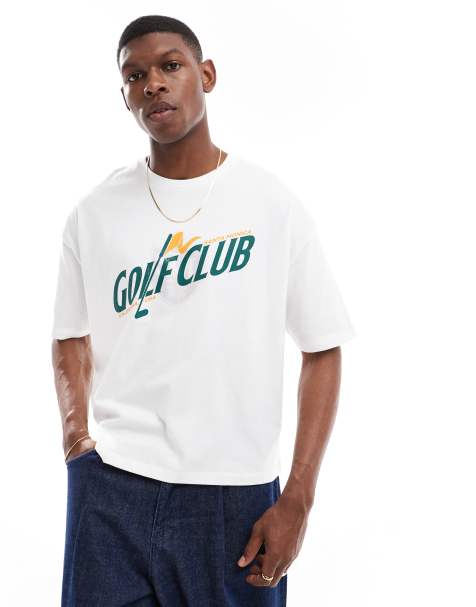 ASOS DESIGN – Biały T-shirt oversize o pudełkowym kroju z grafiką z motywem golfu - view 1