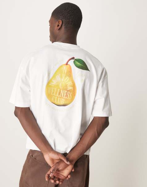 ASOS DESIGN – Biały T-shirt oversize o pudełkowym kroju z grafiką z owocami - view 1