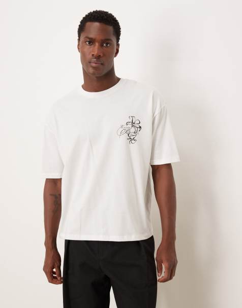 ASOS DESIGN boxy oversized t-shirt with floral chest graphic in white
