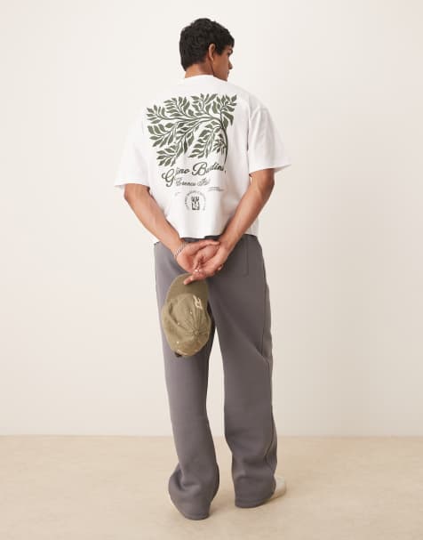 ASOS DESIGN – Biały T-shirt oversize o pudełkowym kroju z nadrukiem liści - view 1