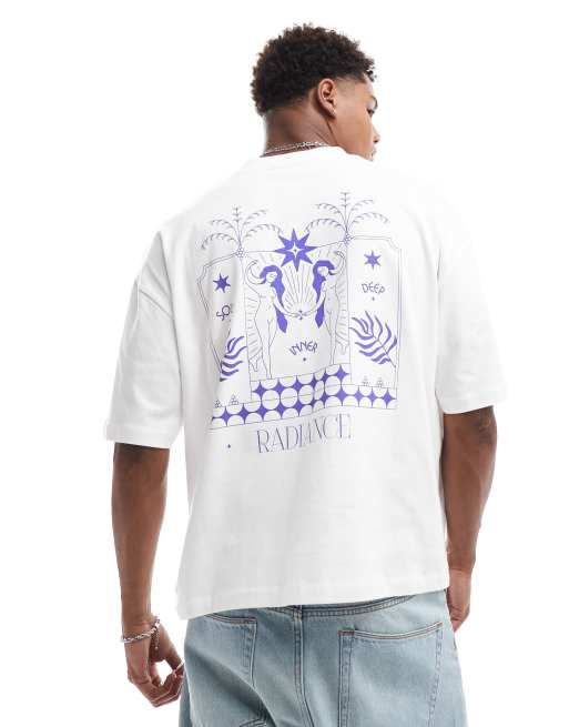 ASOS DESIGN – Biały T-shirt oversize o pudełkowym kroju z nadrukiem na plecach