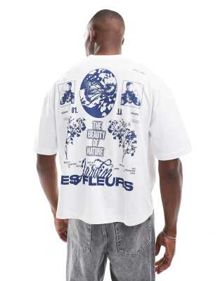 ASOS DESIGN – Biały T-shirt oversize o pudełkowym kroju z nadrukiem na plecach