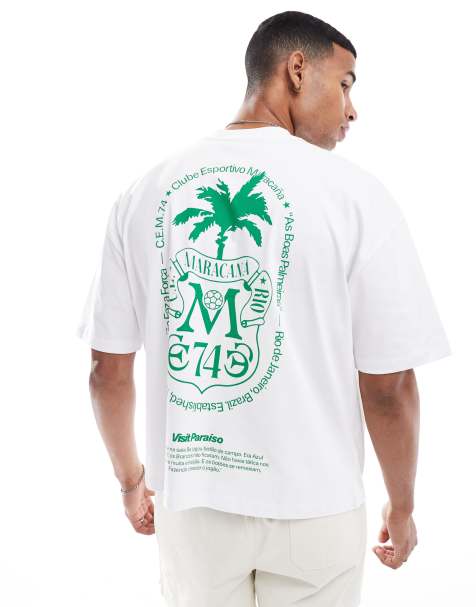 ASOS DESIGN – Biały T-shirt oversize o pudełkowym kroju z nadrukiem z palmą na plecach - view 1