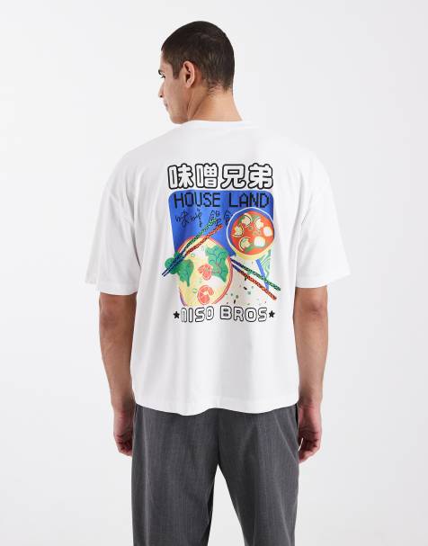 ASOS DESIGN – Biały T-shirt oversize o pudełkowym kroju z nadrukiem zupy miso na plecach - view 1