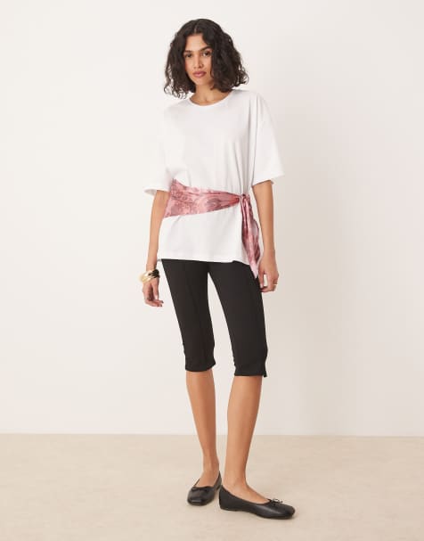 ASOS DESIGN oversized tee with bandana cinched waist in white