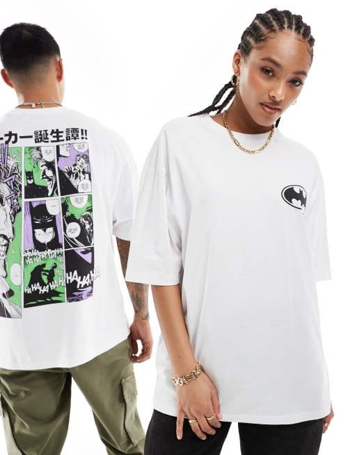 ASOS DESIGN – Biały T-shirt oversize unisex z licencjonowaną grafiką z komiksu Batman