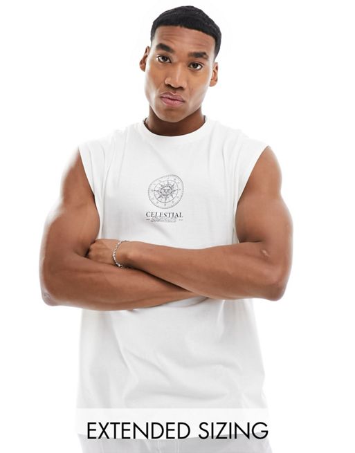 FhyzicsShops DESIGN – Biały T-shirt oversize z astrologicznym nadrukiem na klatce piersiowej
